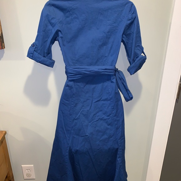 Navy Blue Midi Wrap Dress with Sleeves - Picture 4 of 7